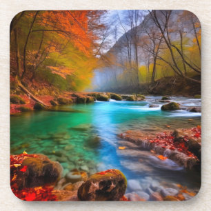 Dessous-de-verre Paysage paisible de la rivière d'automne