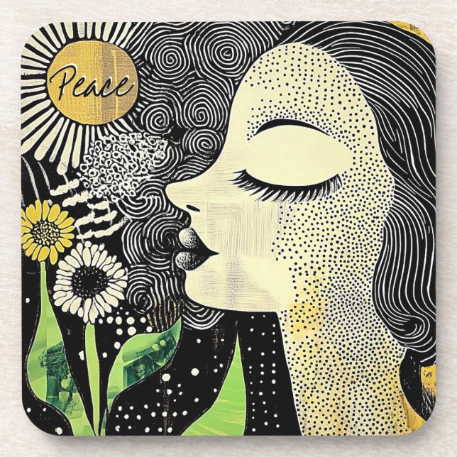 Dessous-de-verre Peace In Bloom Abstract Woman Hard plastic coaster (Devant)