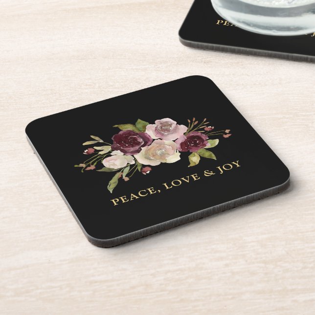 Dessous-de-verre Peace Love and Joy Winter Bouquet Black Holiday (Côté gauche)