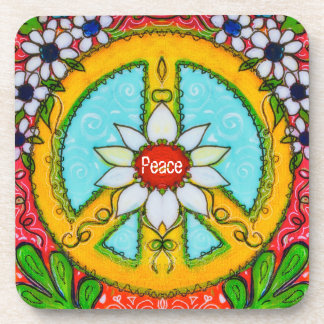 Dessous-de-verre Peace Love Daisy hippie coloré bohème original