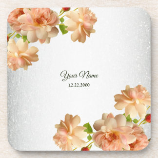 Dessous-de-verre Peach Roses Floral Silver Glitter Wedding Party