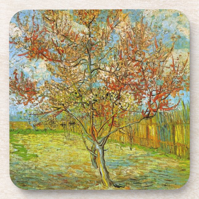 Dessous-de-verre Peach Tree rose en fleurs par Vincent van Gogh (Devant)