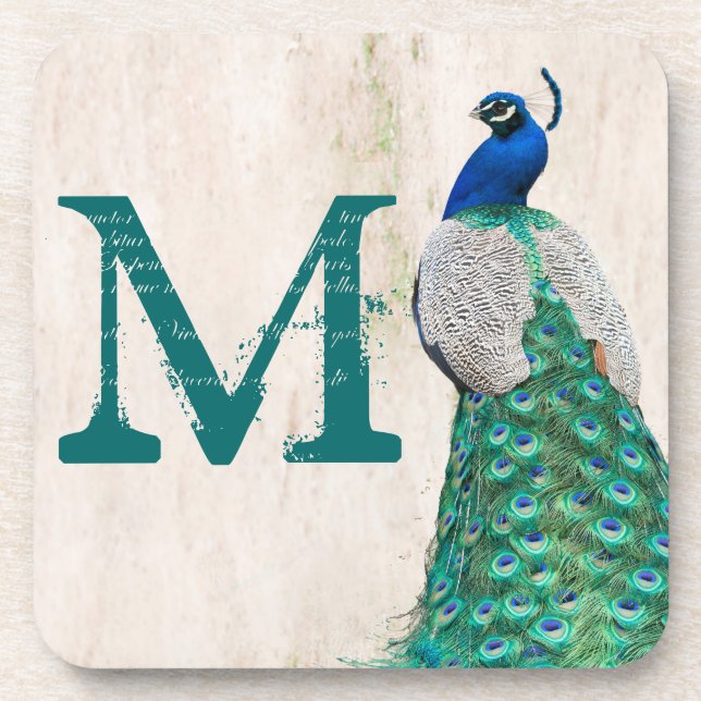 Dessous-de-verre Peacock Bird Feather Turquoise Monogramme Boire De (Devant)