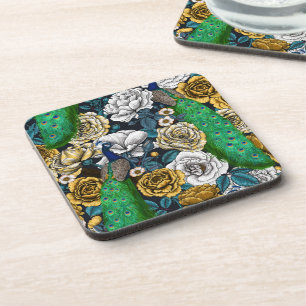 Dessous-de-verre Peacocks dans le jardin rose 3