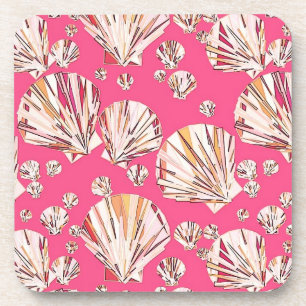 Dessous-de-verre Pêche, coquillages roses, arrière - plan corail ro