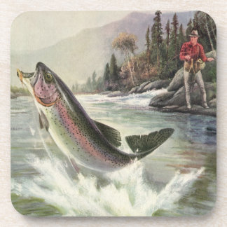 Dessous-de-verre Pêcheur vintage de truite arc-en-ciel Pêche du poi