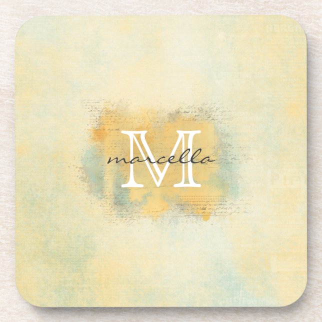Dessous-de-verre Peignez le monogramme jaune balayé (Devant)