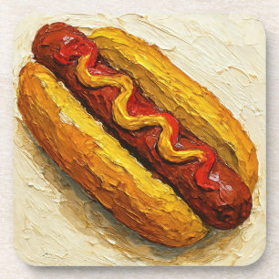Dessous-de-verre Peinture à l'huile de hot dog (#1)