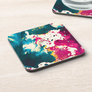 Dessous-de-verre Peinture Abstraite colorée Turquoise et magenta