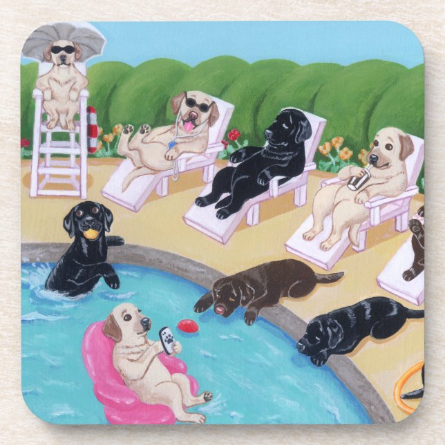 Dessous-de-verre Peinture de Labradors de partie de Poolside (Devant)