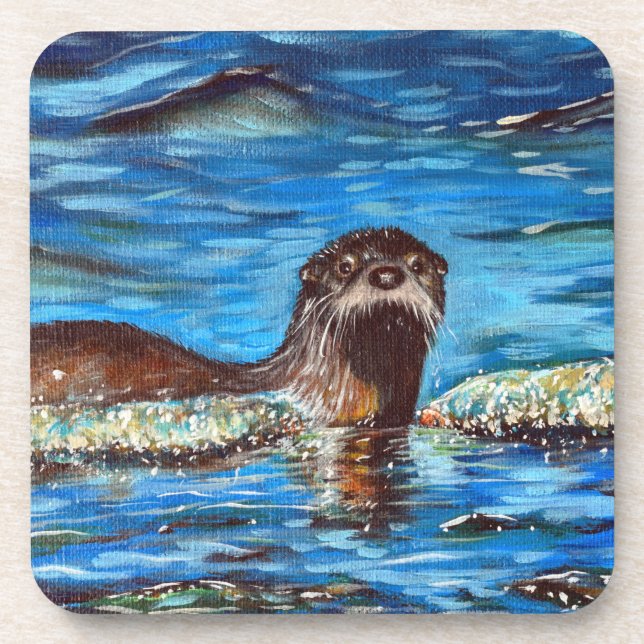 Dessous-de-verre Peinture de loutre dans les vagues  (Devant)
