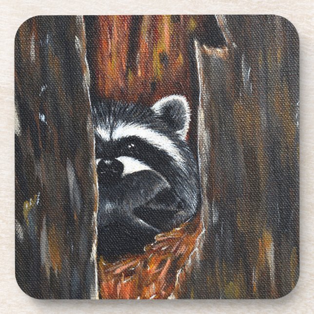 Dessous-de-verre Peinture de Maman et Bébé Raton Laveur (Devant)