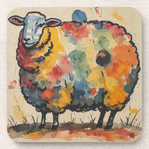 Dessous-de-verre Peinture de mouton à l'aquarelle ludique