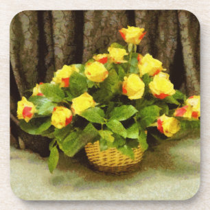 Dessous-de-verre Peinture en panier de roses jaunes