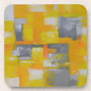 Dessous-de-verre peinture gris jaune blanc abstrait