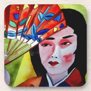 Dessous-de-verre peinture originale d'une geisha japonaise avec éve