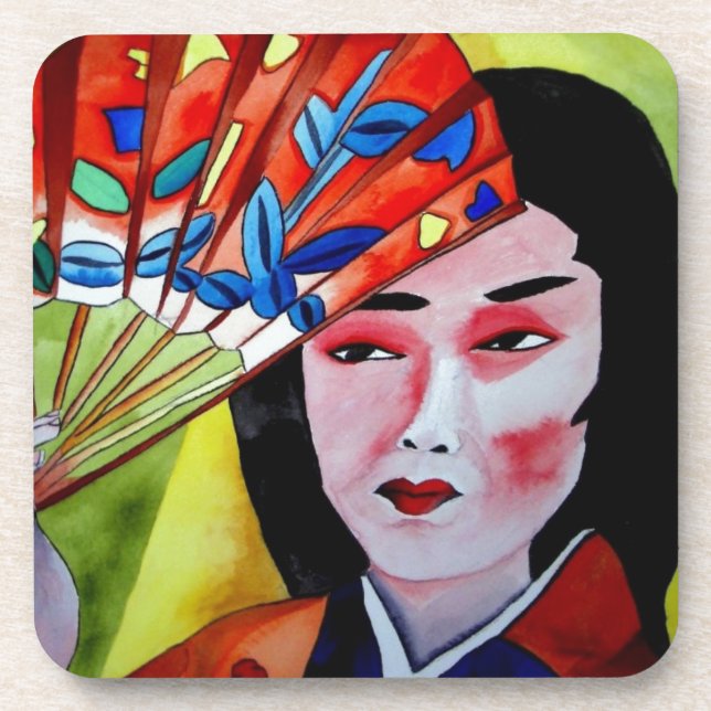 Dessous-de-verre peinture originale d'une geisha japonaise avec éve (Devant)
