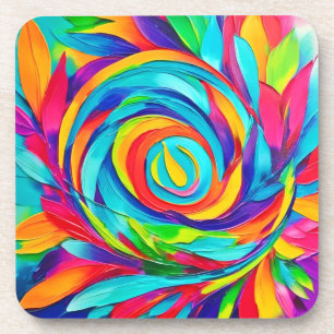 Dessous-de-verre Peinture spirale psychédélique florale vibrante