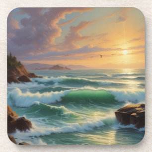 Dessous-de-verre Peinture sur la mer du coucher du soleil