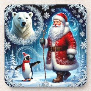 Dessous-de-verre Père Noël avec ours polaire et manchot
