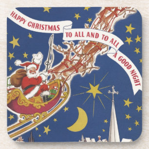 Dessous-de-verre Père Noël de Noël vintage avec rennes volants