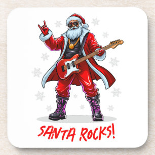 Dessous-de-verre Père Noël Rocks ! Funny Père Noël jouant de la gui