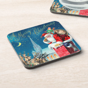 Dessous-de-verre Père Noël victorien de Noël vintage sur une chemin