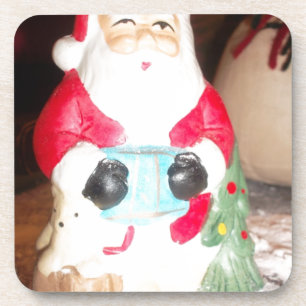 Dessous-de-verre Père Noël vintage amusant avec l'art de la neige I