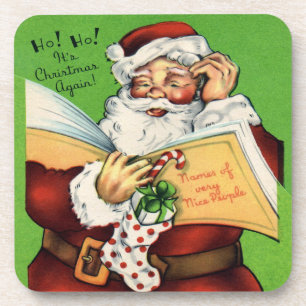 Dessous-de-verre Père Noël vintage avec belle liste de Dessous de v