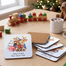 Personalized Christmas Reindeer Coaster for Kids