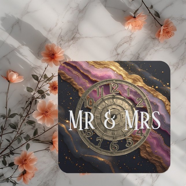 Dessous-de-verre Personalized Mr & Mrs Agate Pink Romantic Luxury (Personalized Mr & Mrs Agate Pink Romantic Luxury Beverage Coaster)
