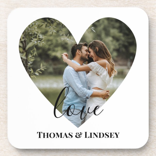 Dessous-de-verre Personalized Photo Heart Frame Modern Calligraphy (Devant)