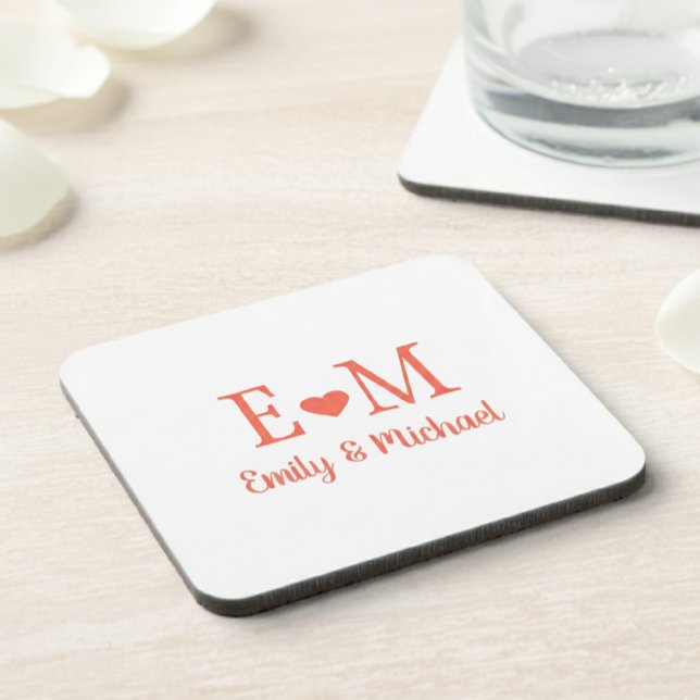 Dessous-de-verre Personalized Square Coaster with Initials and Hear (Créateur téléchargé)