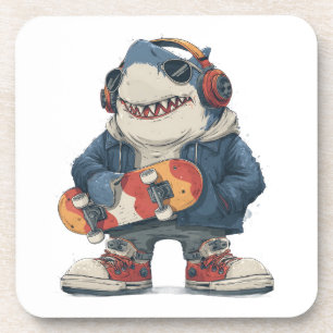 Dessous-de-verre Personnage de requin hip hop de dessin animé avec