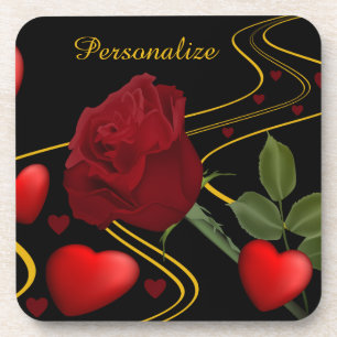 Dessous-de-verre Personnaliser Romantique Red Hearts Rose Gold Ruba