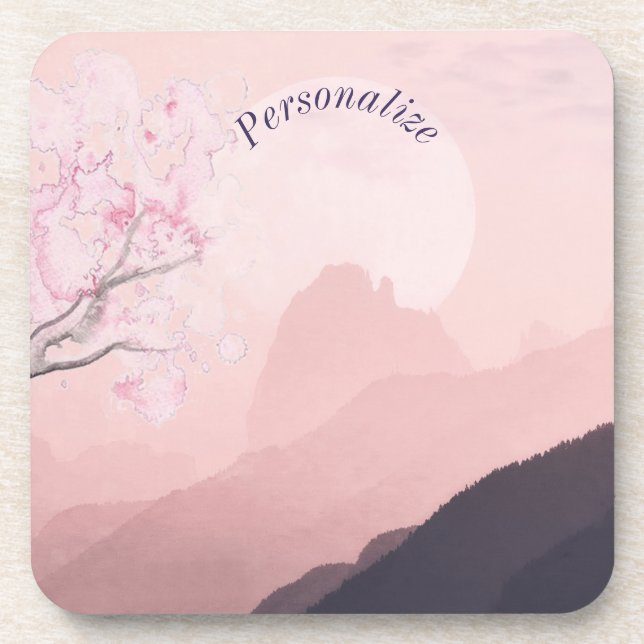 Dessous-de-verre Personnaliser Surreal Pink Paysage & Lune (Devant)