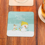 Dessous-de-verre Petit bonhomme de neige et chien dans la scène hiv<br><div class="desc">Un mignon petit chien décore un bonhomme de neige. Pour un peu de plaisir à l'heure de noël. Prenez un verre avec ce dessous de verre de noël amusant.</div>