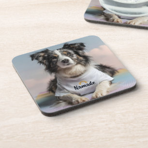 Dessous-de-verre Petit chien dans un T-shirt "Namaste" sur un Yoga