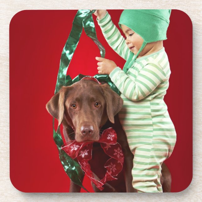 Dessous-de-verre Petit garçon décorant un chien (Devant)