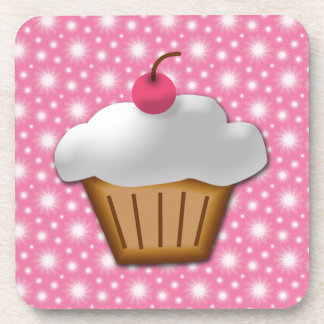 Dessous-de-verre Petit gâteau de coupe-circuit avec la cerise rose