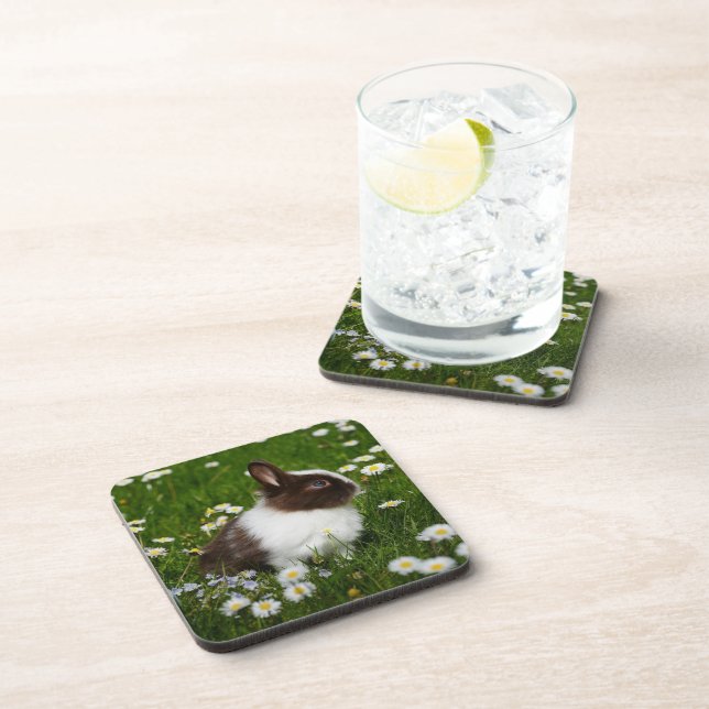 Dessous-de-verre Petit lapin Brown et blanc en fleurs (Côté Droit)
