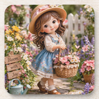 Dessous-de-verre Petite fille et son jardin de fleurs