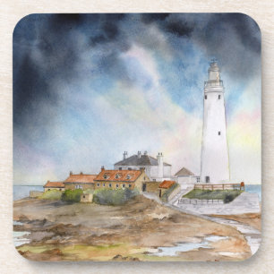 Dessous-de-verre Phare de St Mary Aquarelle de Whitley Bay