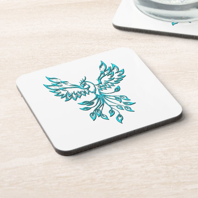 Dessous-de-verre Phoenix bleu se lève sur blanc (Côté gauche)