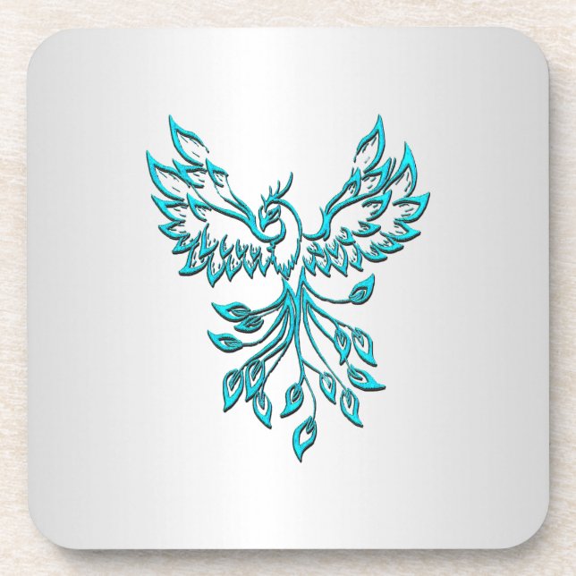 Dessous-de-verre Phoenix bleu turquoise se lève sur l'argent (Devant)