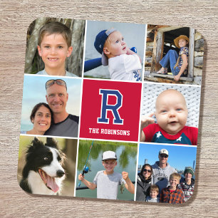 Dessous-de-verre Photo Collage Famille Monogramme Crimson Marine