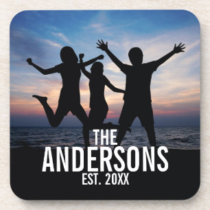 Dessous-de-verre Photo de famille personnalisée avec nom de famille