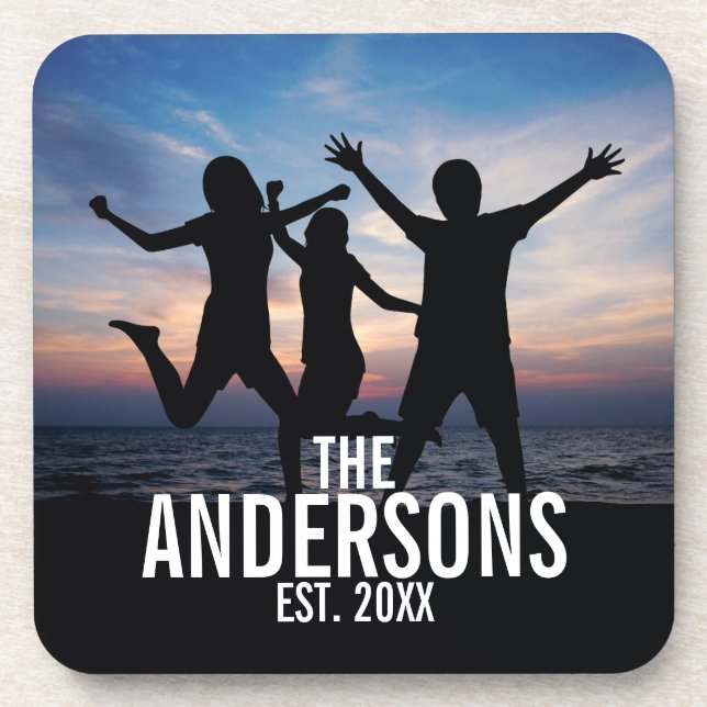 Dessous-de-verre Photo de famille personnalisée avec nom de famille (Devant)