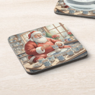 Dessous-de-verre Photo de Santa en poterie vintage de Noël