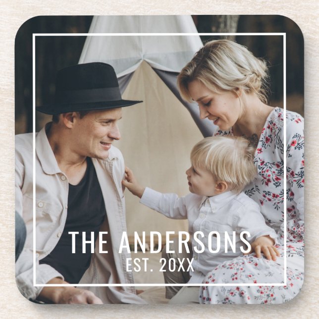 Dessous-de-verre Photo personnalisée avec nom de famille et année d (Devant)